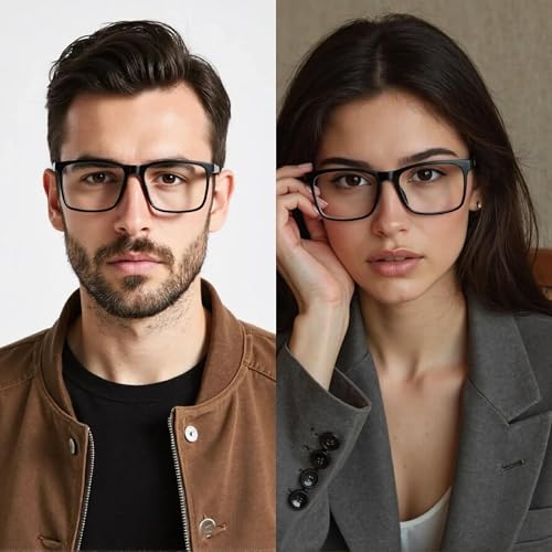 Image of Premium Blue Light Filter Photochromic Computer Glasses | Zero Power Blue Cut Photochromic Eye glasses For Eye Protection | Retro Square Frame for Men & Women /Standard Size (BLACK)