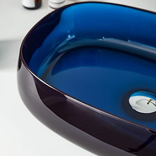 Cpingao 23" X 15" Artistic Vessel Sink Bathroom Resin Vanity Bowl Basin With Pop-Up Drain, Translucent Oval Countertop Sink, Blue 2266 #TOP3