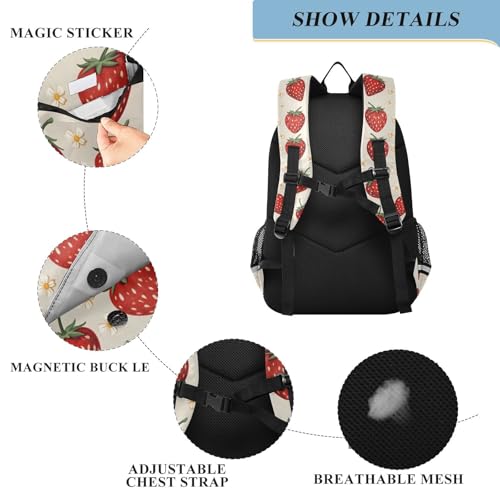 ALAZA Red Strawberries White Flowers Laptop Backpack Purse for Women Men School Bag 17 Inch Bookbag Student Boys Girls Travel Casual Daypack3