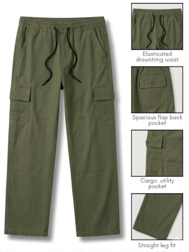 Image of Cargo for Men | Cotton Cargo Pant | Lower for man | Elastic Drawstring Waist Straight Fit Bottoms | Comfortable Breathable Cargos for Casual, Office Wear