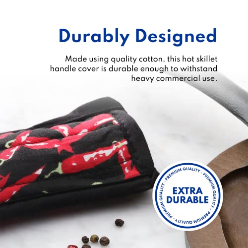 New Star Foodservice 1028744 Commercial-Grade Hot Skillet Handle Cover Holder, Hot Handle Holders/Mitts, Red Peppers Pan Cotton Handle Sleeve, Set Of 6 #TOP6