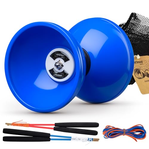 Image of MAGICYOYO Pro Triple Bearing Diabolo Medium Size 5 inch Blue Chinese Yoyo Toy with 2 Pair Carbon Sticks+ 2 Extra Strings +1 Net Bag, High Performance Chinese Yoyo Diabolo Skill Toy