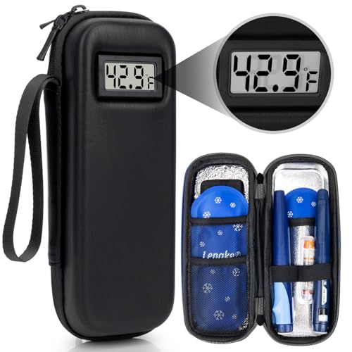 Insulin Cooler Travel Case with Temperature Display, Insulin Travel Case with 2 TSA Approved Gel Ice Pack for Insulin Syringe and Diabetic Supplies, Diabetic Travel Case by LengKe (Black)
