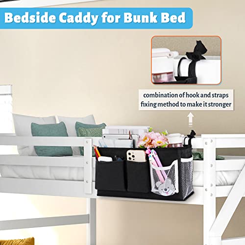 Image of Loghot Bedside Caddy /Bedside Storage Bag Hanging Organizer for Bunk and Hospital Beds,Dorm Rooms Bed Rails,Can be Placed Glasses,Books,Mobile Phones,Keys (New Black-1)