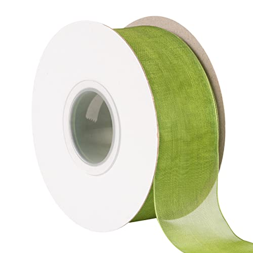 1-1/2” Sheer Organza Ribbon, Moss Shimmer Chiffon Ribbon for DIY Crafts Wedding Party Decorations, Gift Wrapping Bridal Bouquets (50 Yards)
