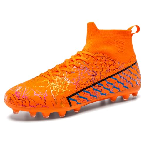 Image of Unisex Soccer Cleats Mens Lightweight No-Tie Lacing System Multi-Surface Football Shoes with Ankle Support for Beginners to Advanced Players