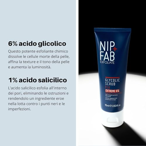 Nip+Fab Nip + Fab Glycolic Acid Fix Face Scrub Extreme, Scrub viso con acido salicilico Aloe Vera, Pulizia dei pori, 75 ml - 5
