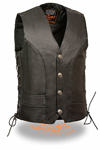 Milwaukee Leather Men's Premium Side Lace Leather Vest w/Buffalo Snaps (Black, 52)