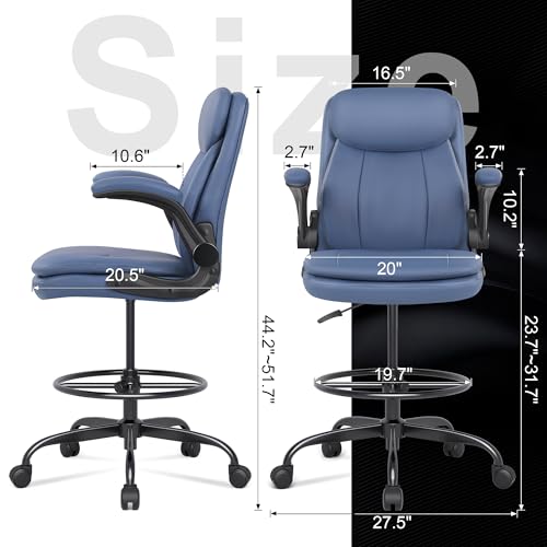 Image of Misolant Leather Drafting Chair, Tall Office Chair for Standing Desk, High Executive Office Chair with Adjustable Height and Flip-up Armrest for Counter Height Desk