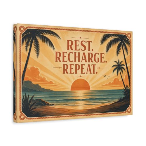 "Rest. Recharge. Repeat." Tropical Beach Sunset Canvas…