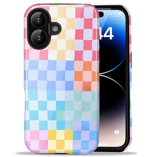 Sloveic Compatible with iPhone 17 Case, Cute Fashion Aesthetic Colorful Checkered Pattern Cover for Women, Shockproof Soft TPU and Hard PC Protective Phone Case for iPhone 17 6.3"