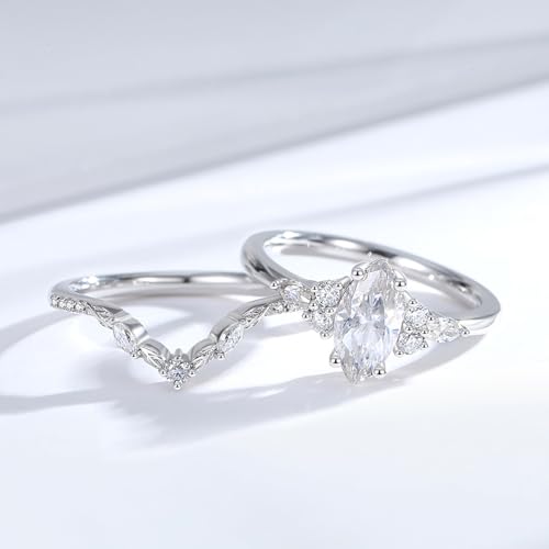 Moissanite Engagement Ring Set For Women 18 K White Glod Plated S925 Sterling Silver Vintage Petals Leaves Women Ring Jewelry Gift3