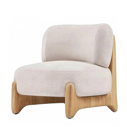 QIUPAI Solid Wood Alpaca Single Sofa Leisure Cozy Sofa Chair Upholstered Accent Chair for Living Room Study Room Office White-B