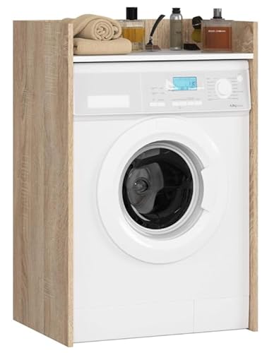 Bdw - Armadietto Per Lavatrice E Asciugatrice, 97,5 X 64 X 50 Cm, Per Bagno, Mobile Alto Per Il Bagno, Rovere Sonoma/Bianco-image