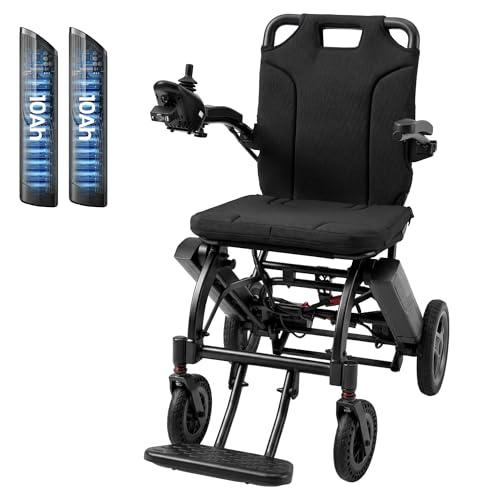 Tivaro 33lbs & 30miles Electric Wheelchair for Adults, Ultra-Lightweight Folding Motorized Wheelchair with 2 Removable 10Ah Batteries, Portable Power Wheelchairs for Seniors (Black, 2 * 10Ah)
