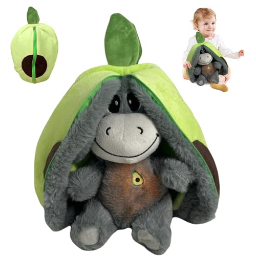 KUWUNG Atmendes Kuscheltier Esel 32cm Herzschlag Plüsch Esel mit Atmung Musik und Lichtern Weiches Erdbeer Avocado Plüschtier Puppe Kuscheltier Atmet Esels zum Linderung Angstzuständen (Grün)