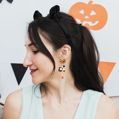 Halloween Earrings for Women Pumpkin Ghost Dangle Earrings Gothic Crystal Pumpkin Tassel Drop Earrings For Halloween Costume Accessories2