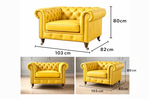 Image of UMAR ARTS Luxury Chesterfield Leatherate Sofa Set, Tufted Genuine Leatherate, Classic Living Room Furniture (1 Seater Yellow)