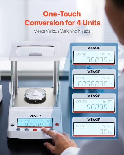 Image of VEVOR Analytical Balance, 220 g x 0.1 mg, 0.0001 g High Precision Accuracy Lab Scale, g /oz /ct /mg 4 Units Electronic Digital Analytical Balance with Glass Draft Shield, for Laboratory Jewelry Pharmacy