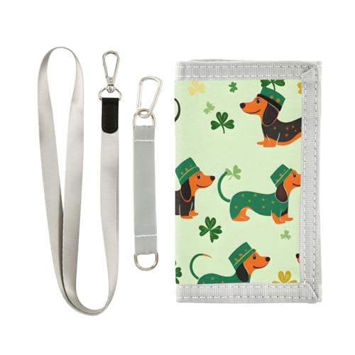 ALAZA Kids Wallets for Boys Girls Toddler Trifold Wallet Children Small Dachshund Clover Pattern with Zipper Coin Pocket