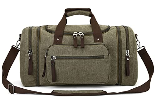 Duffle Bag for Travel, Large Canvas Duffel Bag for Travelling Overnight Weekender Bag Carry On Bag for Men Women Green