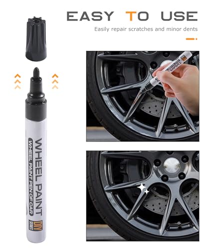 SCUARI Car Rim Repair Kit Curb Rash,Touch Up Paint Pen,Car Accessories Wheel Paint for Rims,Wheel Scratch Repair Kit,Car Tire Marker Pens,Waterproof Car Tire Paint Pen,Fits Car Rim Scratch Repair (Bright Black)