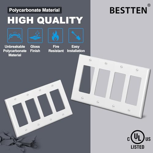 Image of 2 PK BESTTEN 4 Gang Decorator Light Switch or Receptacle Outlet Wall Plate