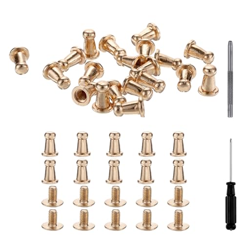 QUARKZMAN 30 Pièces Goujons à Tête Ronde Vis 4mm Rivets en Cuir en Alliage avec Tournevis à Poinçon Creux pour Réparer et Décorer Tissu Vêtements Chaussures Sacs DIY, Or