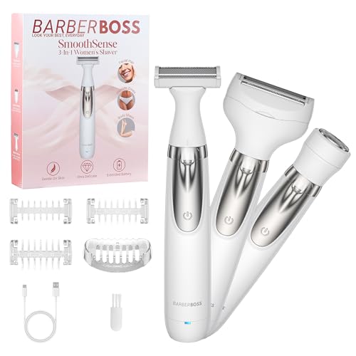 BarberBoss Afeitadora eléctrica para mujer, afeitadora portátil 3 en 1 para mujer, afeitadora corporal, de bikini y facial, afeitadora inalámbrica, depiladora facial, QR-8003