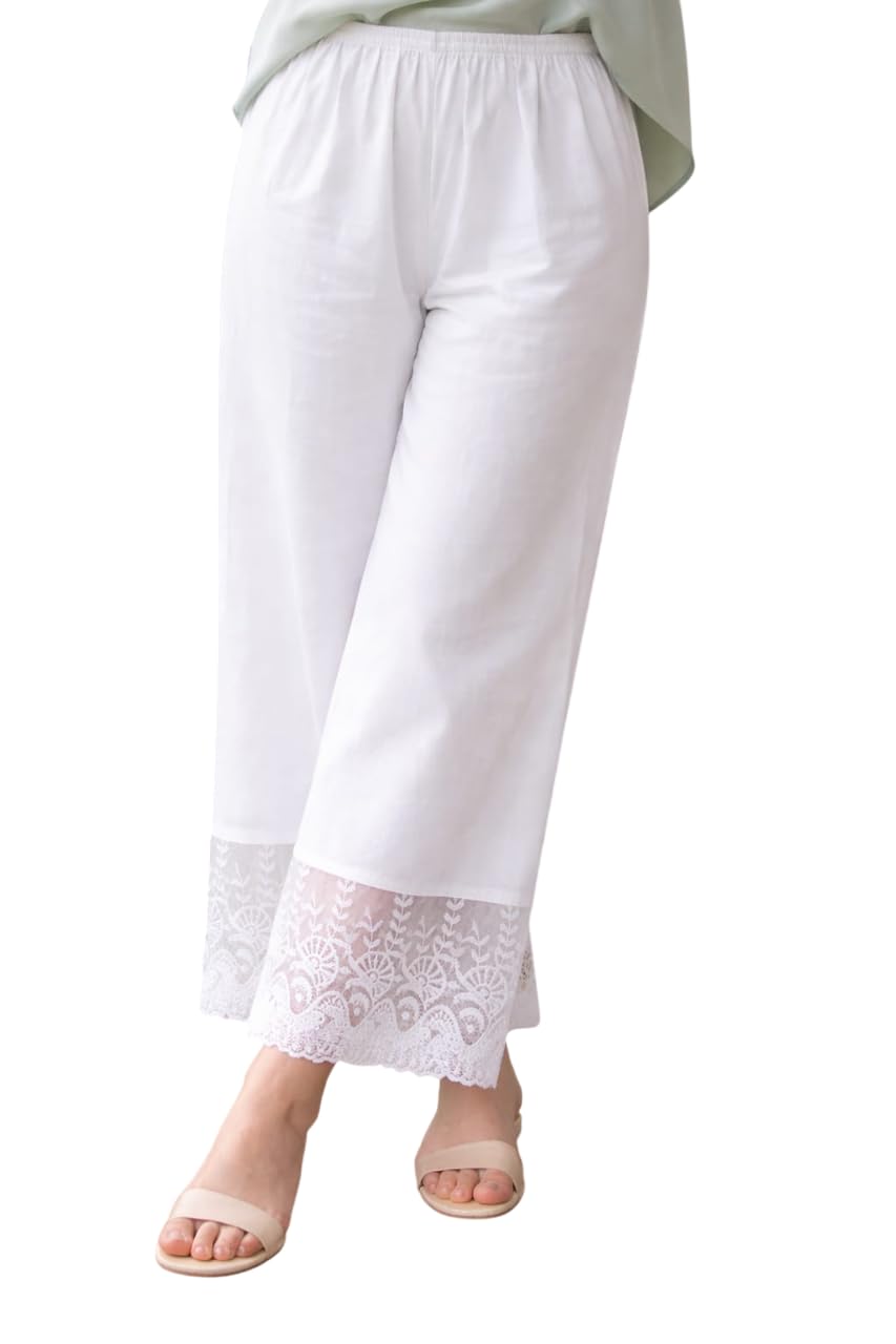 Nice,Wonder White Palazzo Pants with Floral Lace Women's Ethnic Wear-picture-31
