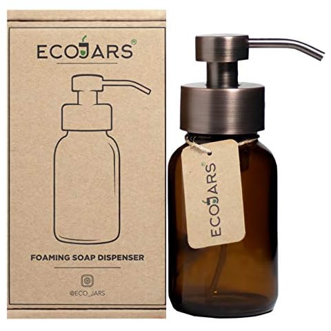 Foaming Soap Dispenser, Amber Glass 250ml, Coffee colour, Stainless Steel Cover