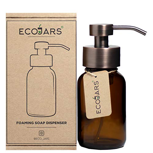 Dispensador de jabón espumoso, cristal ámbar, 250 ml, color café, acero inoxidable Cover