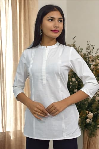Image of JAIPUR HAND BLOCK Women's Pintuck Plain Short Cotton Kurti|Top STYLE-S91