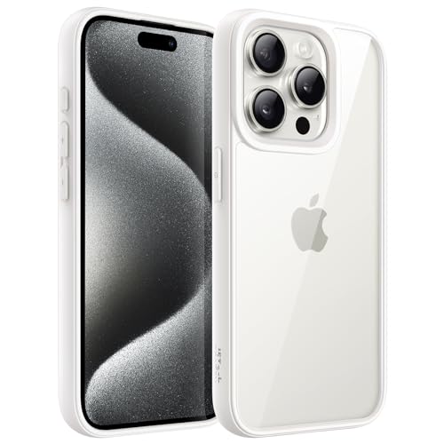 JETech Hülle für iPhone 15 Pro 6,1-Zoll, Stoßfestes Handy Stoßfänger Schutzhülle, Solid Farbe Matt TPU Rahmen, Anti-Kratzer Transparent Rückseite (Titan Weiß)