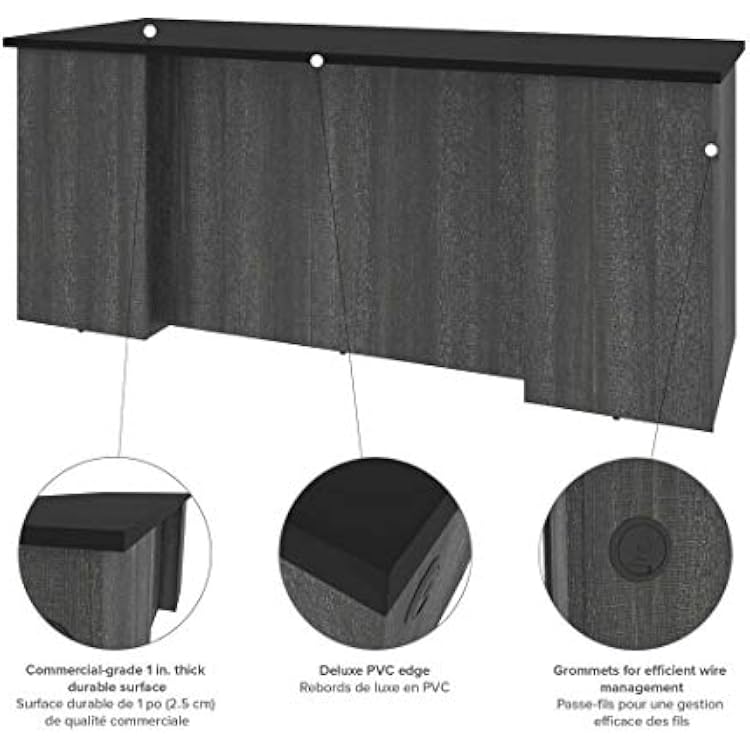 Bestar Norma U or L-Shaped Desk, 71W, Black & Bark Gray