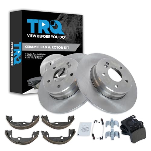 Image of TRQ Rear Brake Pad and Rotor Set Ceramic Compatible with 1996-1997 C36 AMG 1996-2002 E320 1997 E420 1998-1999 CLK320 1998-1999 E300 1998-2002 E430 1999 CLK430