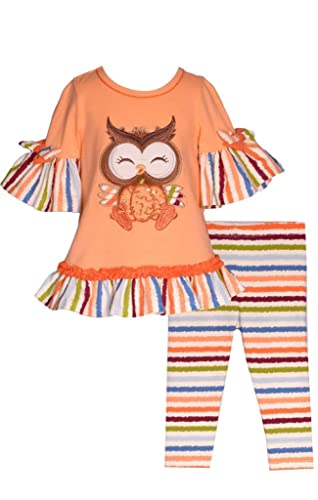 Bonnie Jean Girls Pale Orange Fall Owl Applique Tunic Top and Leggings 2 Pc Set 0-3 Months