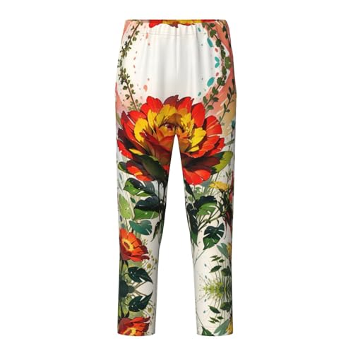 Pajama Pants Pajama Bottoms with Elastic Waistband Sleepwear Lounge Pants, Watercolor Rose Flowers