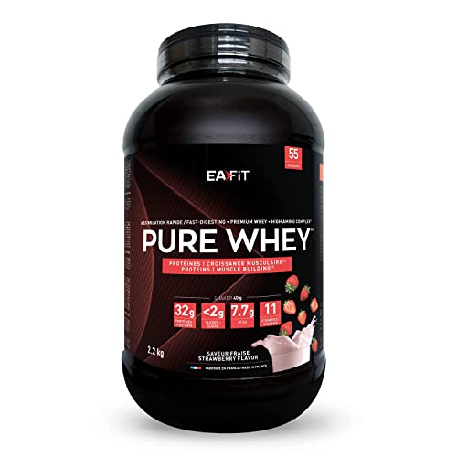 EAFIT Pure Whey - Fraise 2,2Kg - Croissance Musculaire - Protéines de Whey - Assimilation Rapide - Acides Aminés et des Enzymes Digestives - Complexe High Amino - Certifié Anti-Dopage Cover