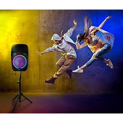 QFX PBX-153SM 15 Bluetooth Rechargeable Speaker with LED Party Lights, Microphone and Stand (2021 Model)