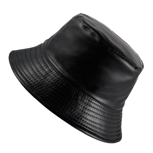 Image of Unisex Black Bucket Hat Waterproof Rain Hat Reversible Shiny Rave Bucket Hat for Concert Festival