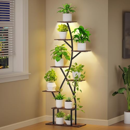 Quikraen Pflanzenregal mit Wachstumslicht, 8-Etagen Blumenständer 165cm, 5-Kopf Pflanzenlampe aus Metall für Zuhause, Garten, Balkon, Gewächshaus