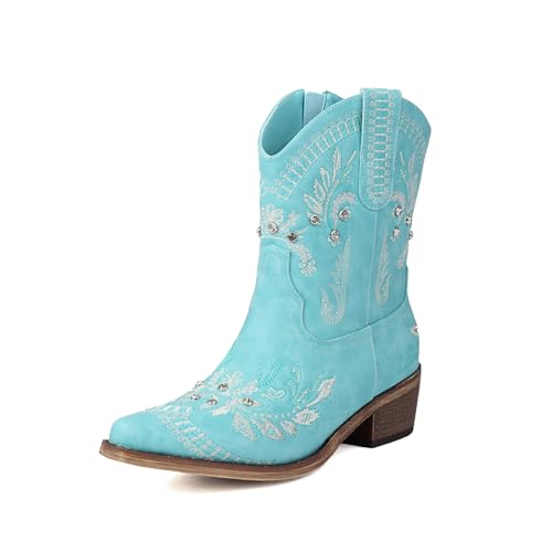 Image of Women's Western Ankle Booties Pointed Toe Cowgirl Boots with Fringe Tassels or Sparkly Rhinestone Fashion Short Boots for Casual Daily Wear