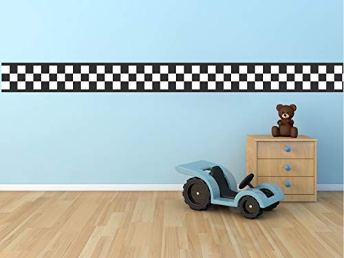 Flag Home Sticker Wall Decal - Checkered Flag Border Racing Cars Boys Bedroom Nursery Removable Home Decor Wall Art Decal Wallpaper Border, B42 #TOP1