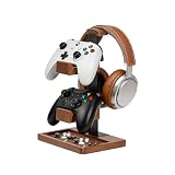 Acidea Uchwyt na kontroler z litego drewna i stojak na słuchawki, podwójny stojak na kontroler do gier, organizer na sprzęt do gier, stojak na Xbox, PS4, PS5, gamepad, uchwyt na słuchawki gracza