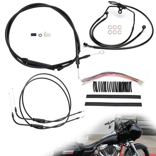 TIGERSGATE Touring 12" Ape Hangers Extended Cables Kit, Clutch Cable & Throttle & Idle Cables & Brake Line & CAN-Bus for 2000-2006 Harley Touring No ABS,Black