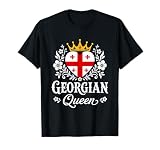 Show off your Georgian pride with this cute outfit for any proud Georgian wife, mom, or sister! Featuring a heart-shaped Georgia flag and crown, it's perfect for every Georgian Queen who loves her Georgian heritage and roots.