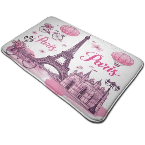 Meaudiwes Quick Absorbent Non Slip Floor Mat, Pink Paris Eiffel