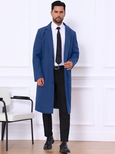 Image of Lars Amadeus Winter Trench Coat for Men's Single Breasted Notch Lapel with Pockets Formal Overcoat