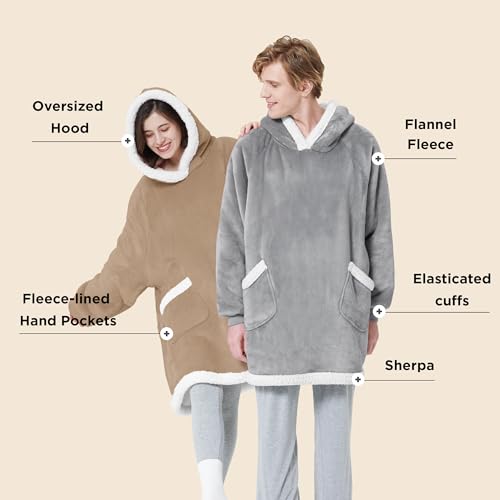 Bedsure Blanket Hoodie, Wearable Blanket for Adults & Kids as Gifts for Women Men, Birthday Gifts for Women Mom Girl Sherpa Oversized Hoodie, Gold Brown, Standard